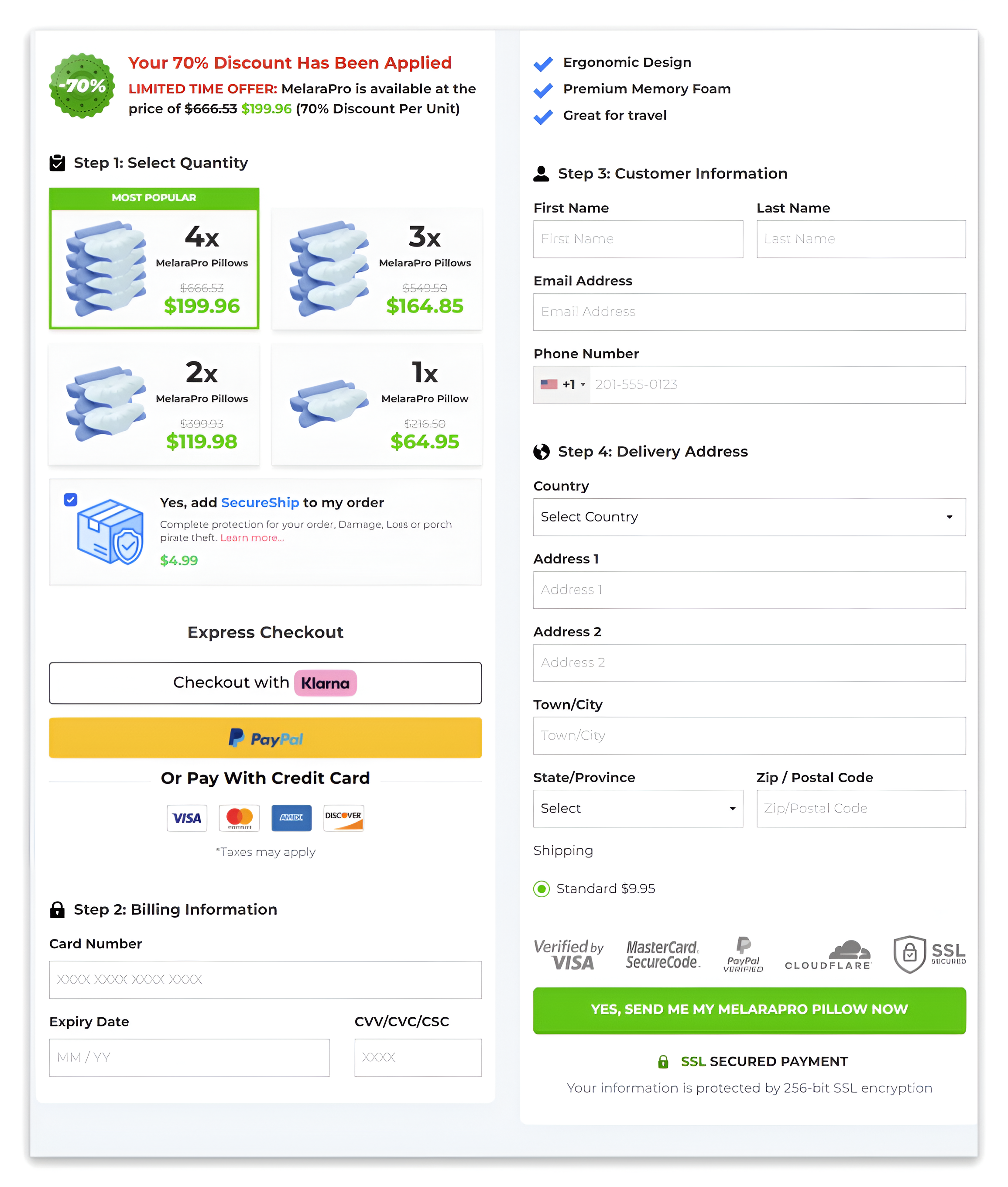 Melara Pro Pillow checkout page.
